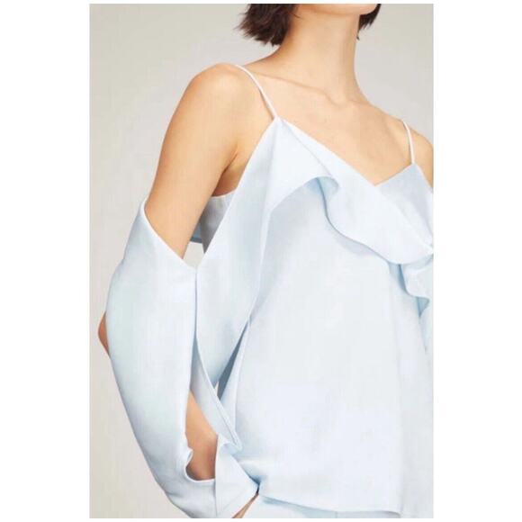 Jonathan Simkhai The Diane Satin Off Shoulder Top in Light Sky Women's Large NWT - Picture 1 of 11